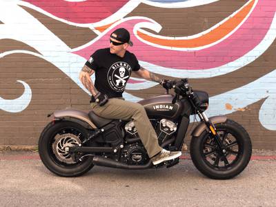 GearScout editor Clint Emerson on an Indian motorcycle.