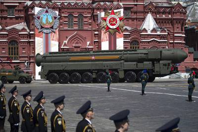 Russian Army RS-24 Yars ballistic missile makes its way through the Red Square during the Victory Day military parade marking the 75th anniversary of the Nazi defeat in WWII, in Moscow on June 24, 2020.