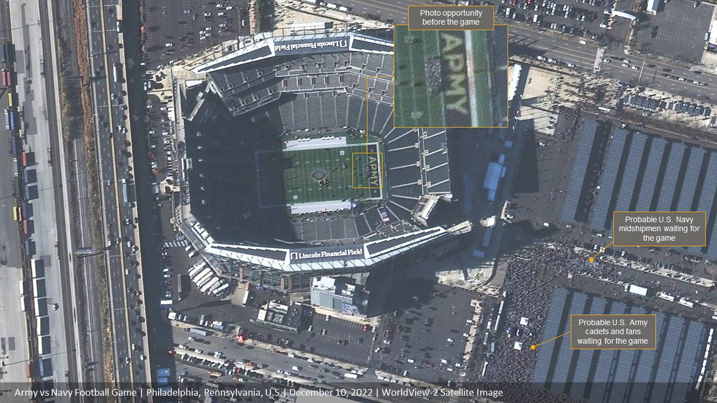 Satellite image shows Lincoln Financial Field in Philadelphia, Pennsylvania, ahead of the Army-Navy Game on Dec. 10, 2022.