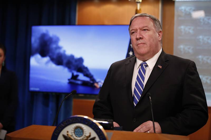 Secretary of State Mike Pompeo speaks during a media availability at the State Department.