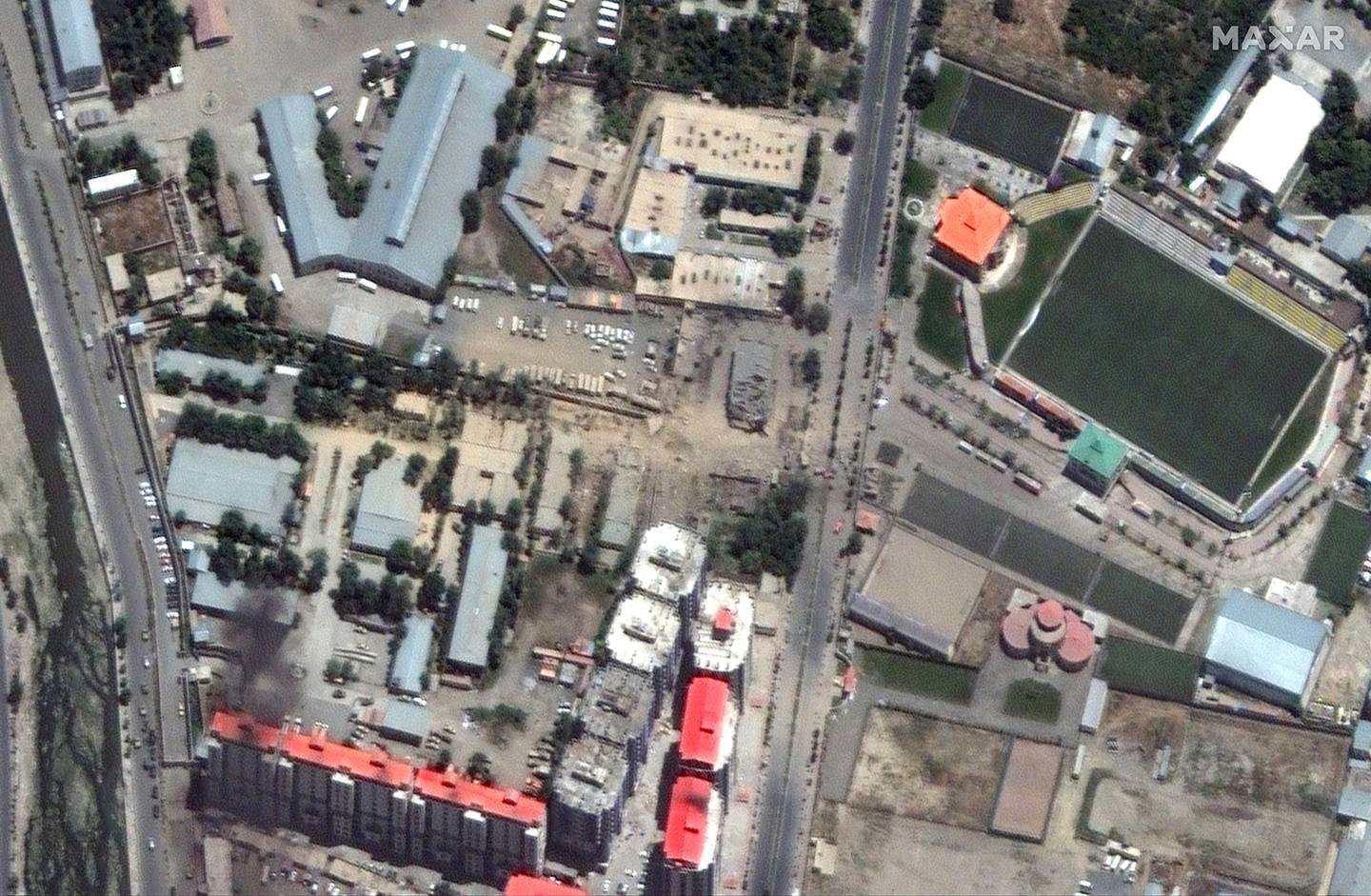 A satellite image shows the aftermath of a bombing in Kabul, Afghanistan, on July 1, 2019.