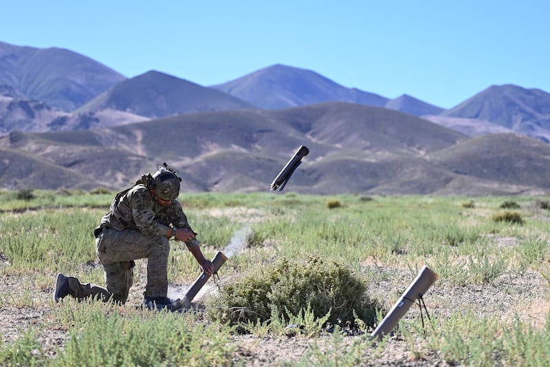 A West Coast-based naval special warfare operator fires a Switchblade 300 Lethal Miniature Aerial Munition System during a training exercise.