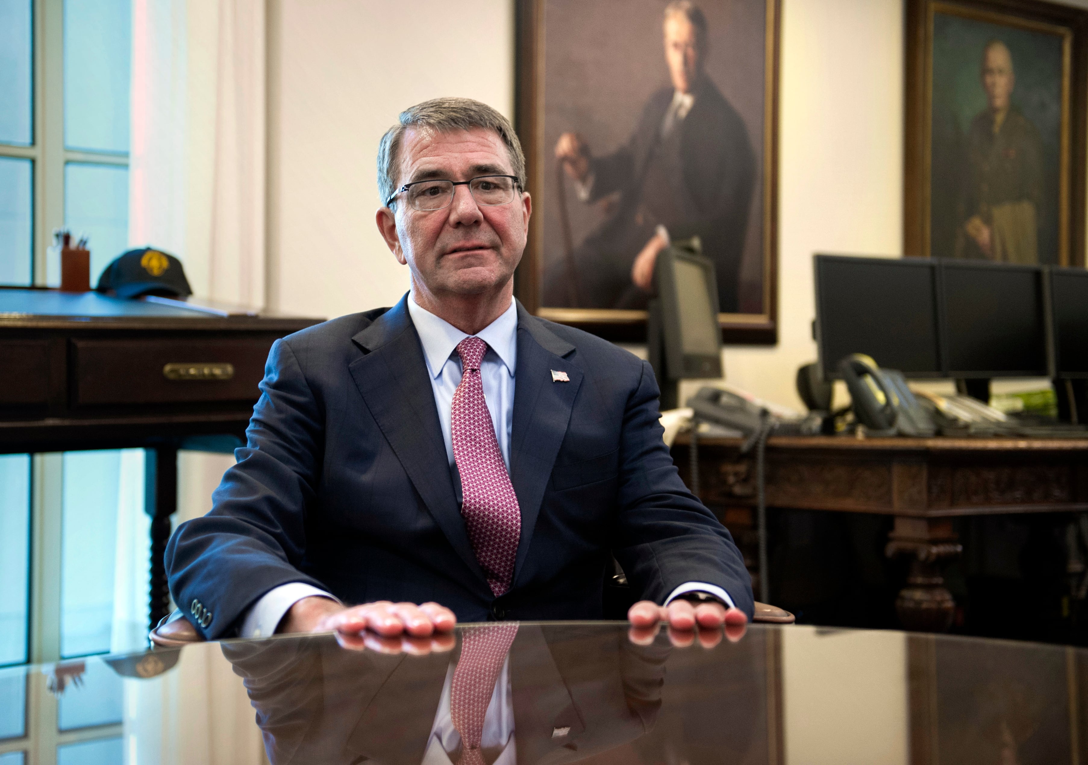 Secretary of Defense Ash Carter is interviewed in his Pentagon office, Jan. 18, 2017.