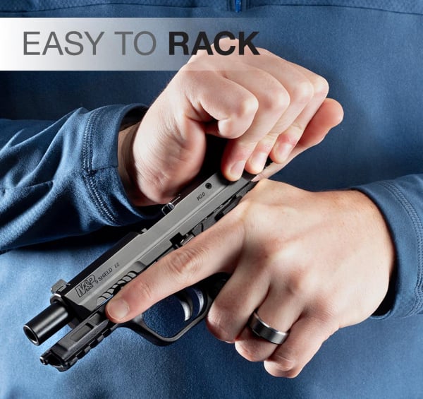 The M&P Shield EZ Pistol in 9mm is easy to rack.