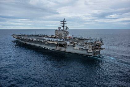 The Navy’s forward-deployed aircraft carrier USS Ronald Reagan (CVN 76) cruises during Talisman Sabre 2019 on July 22, 2019, in the Coral Sea.