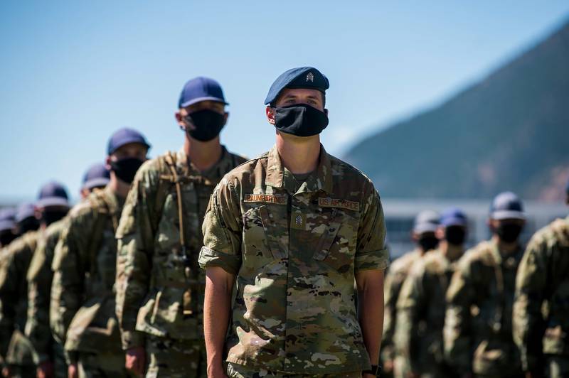 Air Force Academy cadets are seen Aug. 7, 2020, at Colorado Springs, Colo.